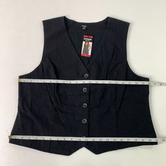 Express Women's Vest XL Classic Fit V-Neck Button Up Linen Vest Black Size XL - Picture 5 of 7
